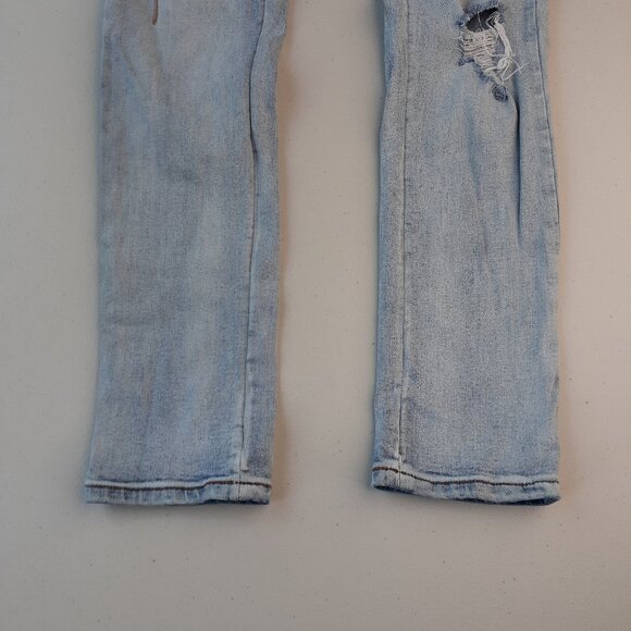 Homme + Femme Size 30 Letterman Drip Embroidered Distressed Denim Blue Jeans - Picture 4 of 11